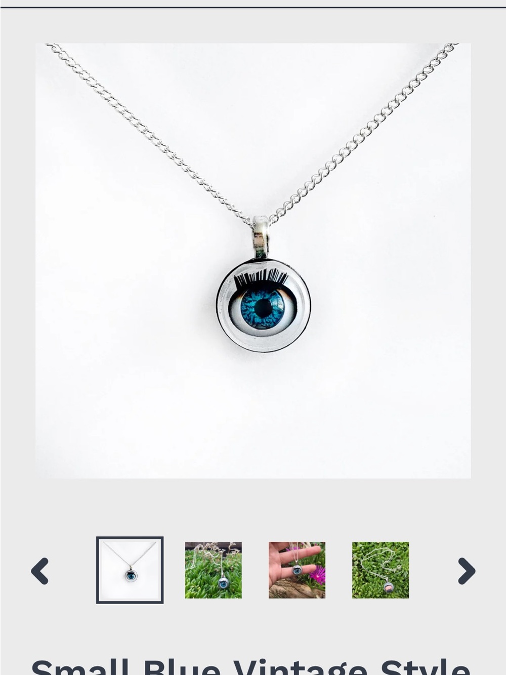 Blue Blinking Doll Eye Pendant Necklace - Silver Chain